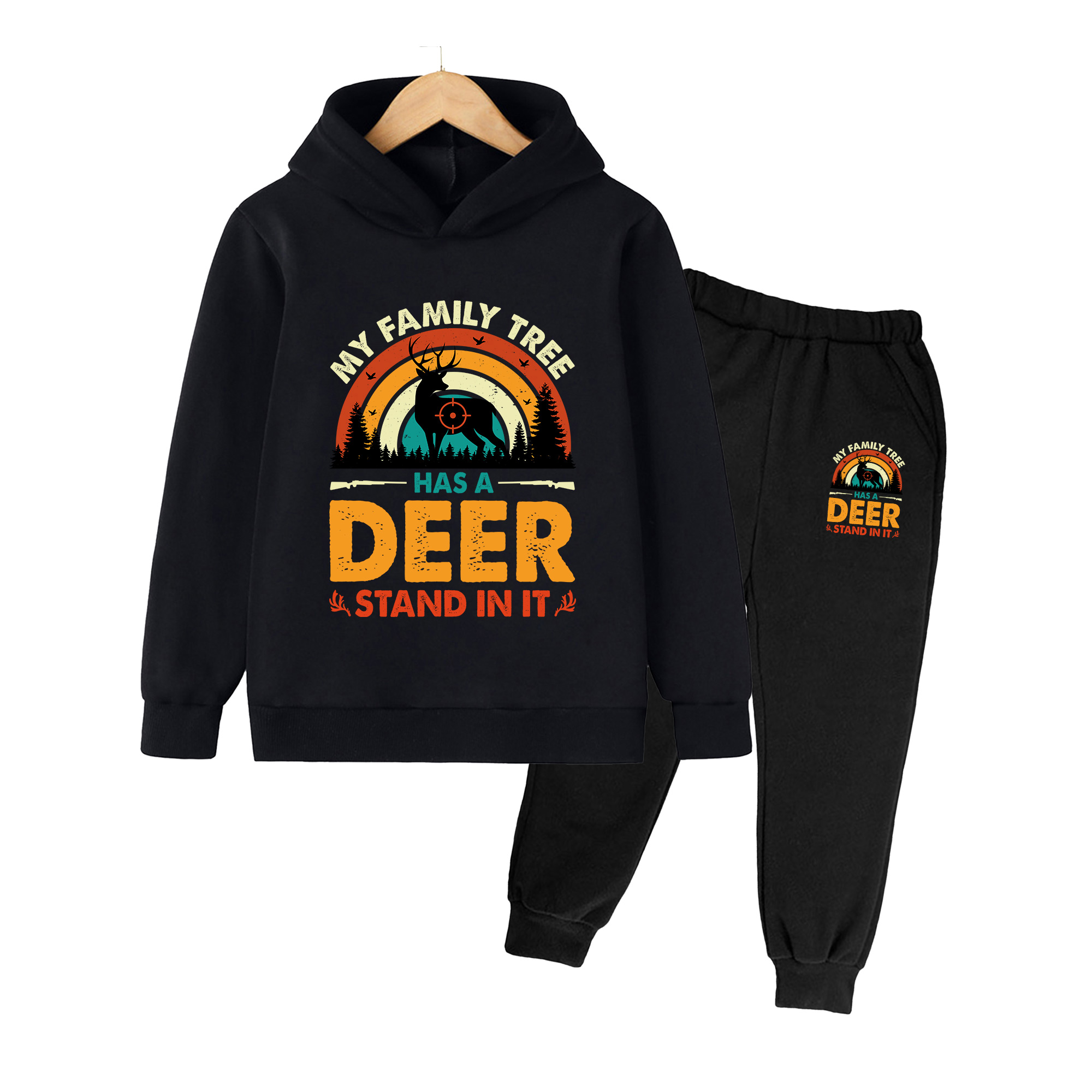 Outdoor Hunting Outfit - Kinderhoodie & joggingbroek set, retro hertenjacht