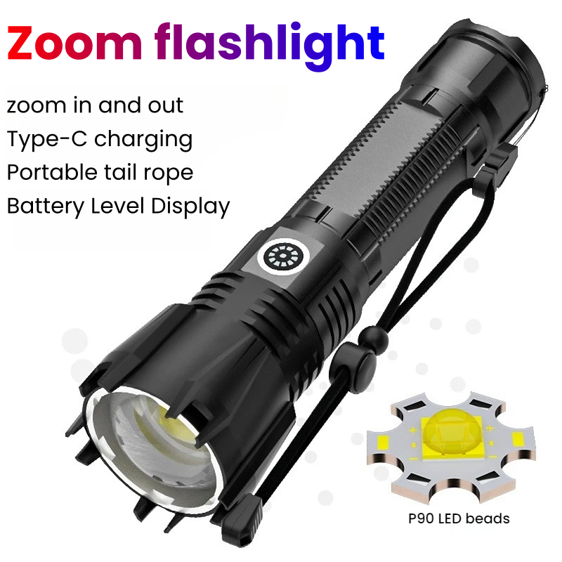 Hunting Outdoors - Krachtige P90 LED-zaklamp TYPE-C Oplaadbare zoomspot